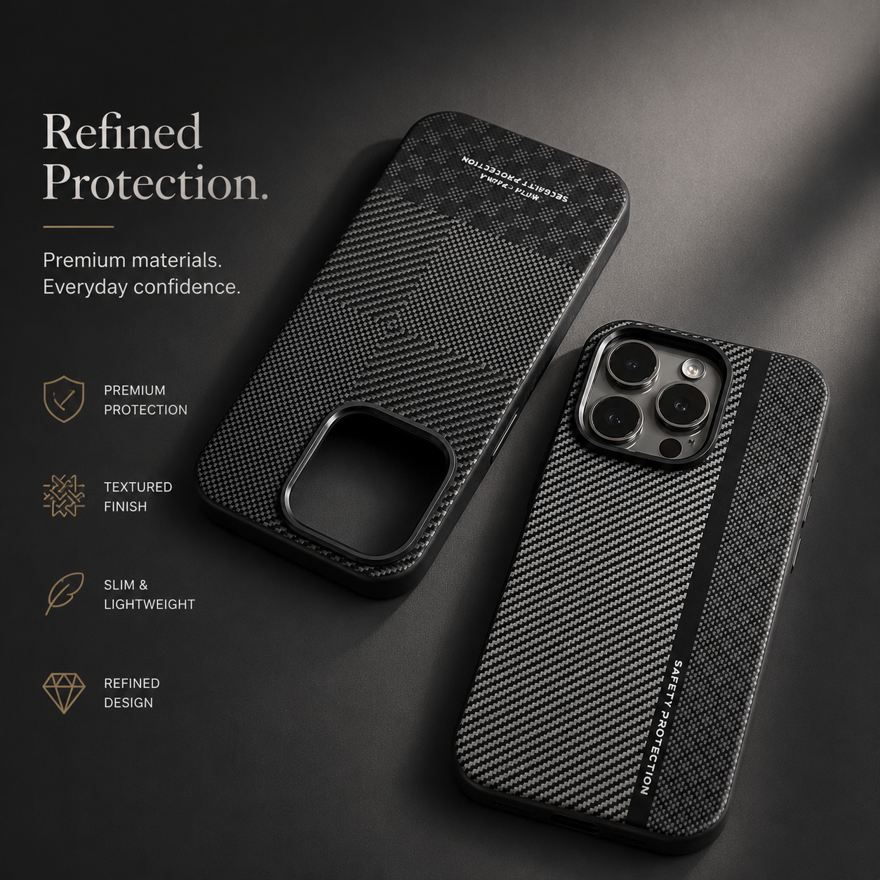 Premium iPhone Case MagSafe Compatible Carbon Fiber Cover Hybrid Shockproof Airbag Corners Metal Camera Guard Anti Fingerprint Slim Design