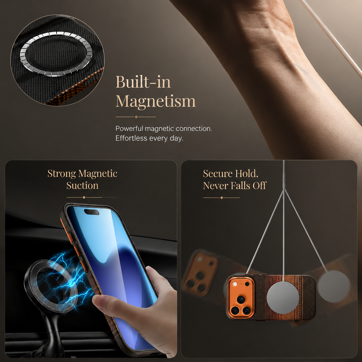 Premium iPhone Case MagSafe Compatible Carbon Fiber Cover Magnetic Alignment Shockproof PC Hard Shell Anti Scratch Slim Non Slip Design