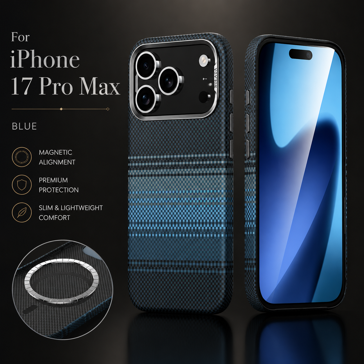 Premium iPhone Case MagSafe Compatible Carbon Fiber Cover Magnetic Alignment Shockproof PC Hard Shell Anti Scratch Slim Non Slip Design