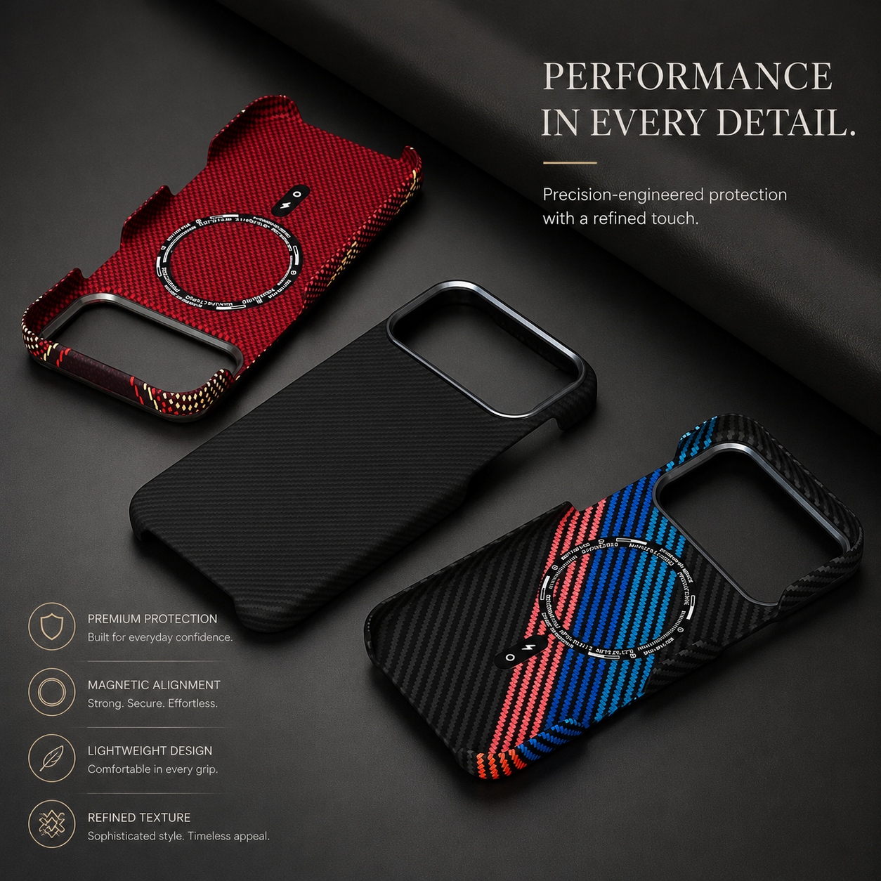Premium iPhone Case MagSafe Compatible Carbon Fiber Cover Magnetic PC TPU Hybrid Shockproof Half Wrapped Slim Non Slip Protective Design