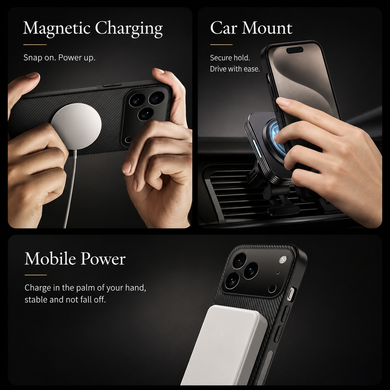 Premium iPhone Case MagSafe Compatible Carbon Fiber Magnetic Cover Ultra Thin Shockproof Camera Protection Slim Lightweight Anti Scratch Design