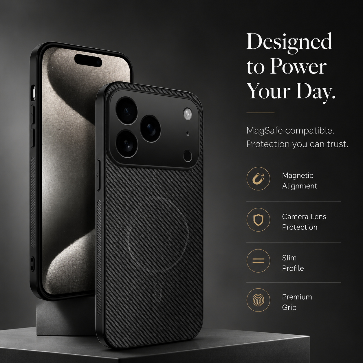 Premium iPhone Case MagSafe Compatible Carbon Fiber Magnetic Cover Ultra Thin Shockproof Camera Protection Slim Lightweight Anti Scratch Design