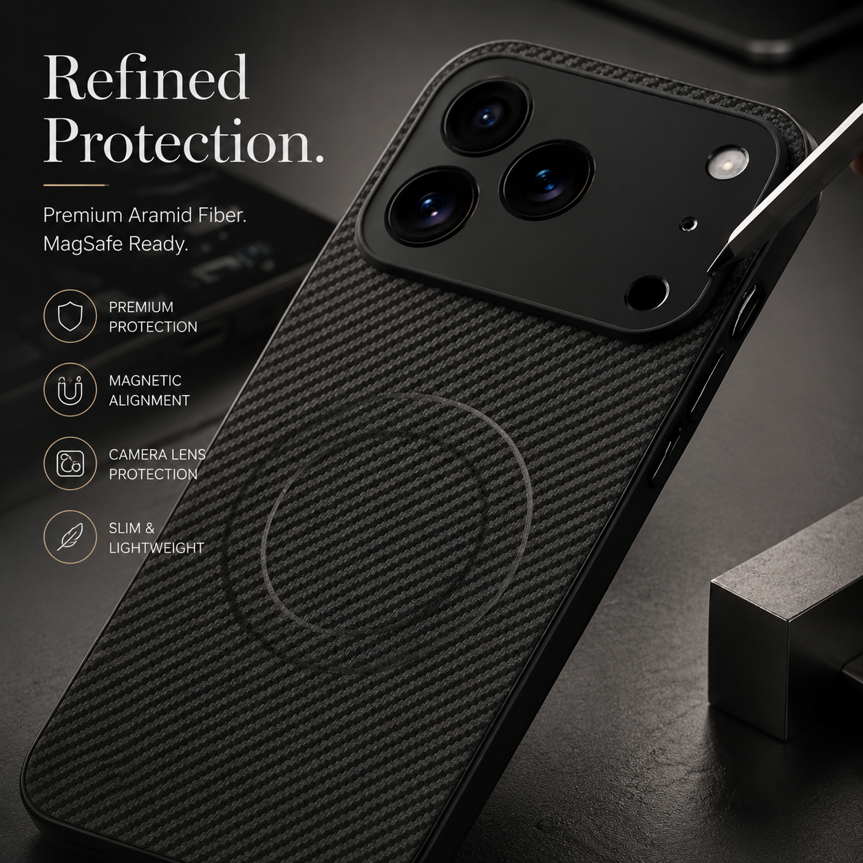 Premium iPhone Case MagSafe Compatible Carbon Fiber Magnetic Cover Ultra Thin Shockproof Camera Protection Slim Lightweight Anti Scratch Design