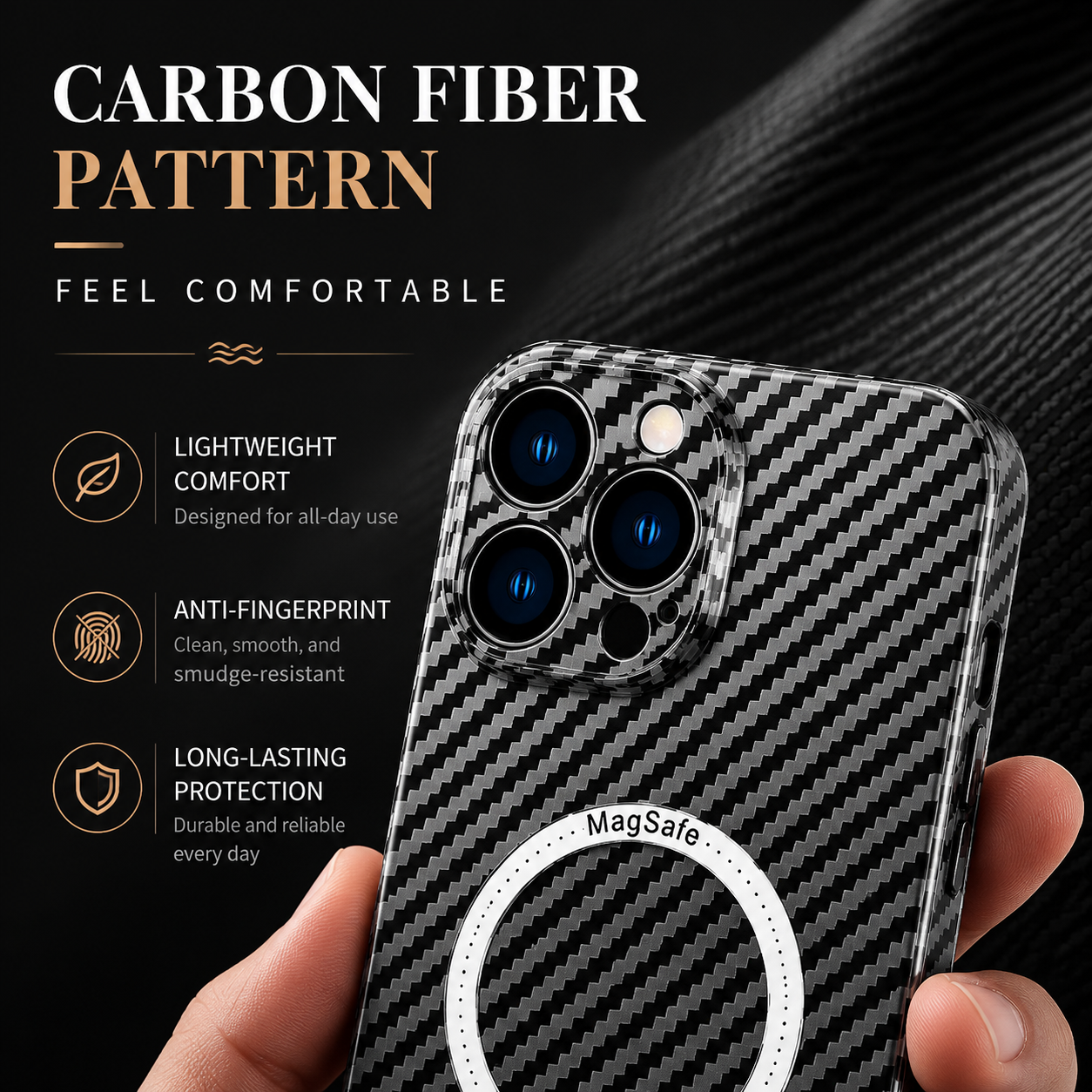Premium iPhone Case MagSafe Compatible Carbon Fiber Magnetic Slim Cover Shockproof Lightweight Camera Lens Protection Protective Minimal Design