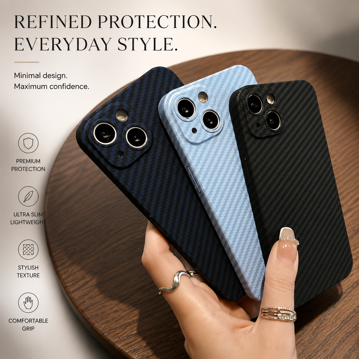 Premium iPhone Case MagSafe Compatible Carbon Fiber Matte Cover Hard PC Magnetic Shockproof Protective Camera Lens Guard Slim Full Coverage Design