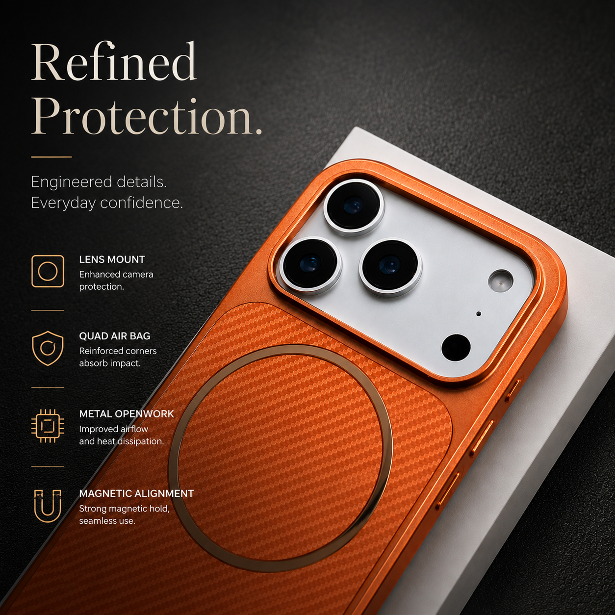 Premium iPhone Case MagSafe Compatible Carbon Fiber Protective Cover Magnetic Wireless Charging Camera Lens Protection Electroplated Shockproof Anti Scratch Slim