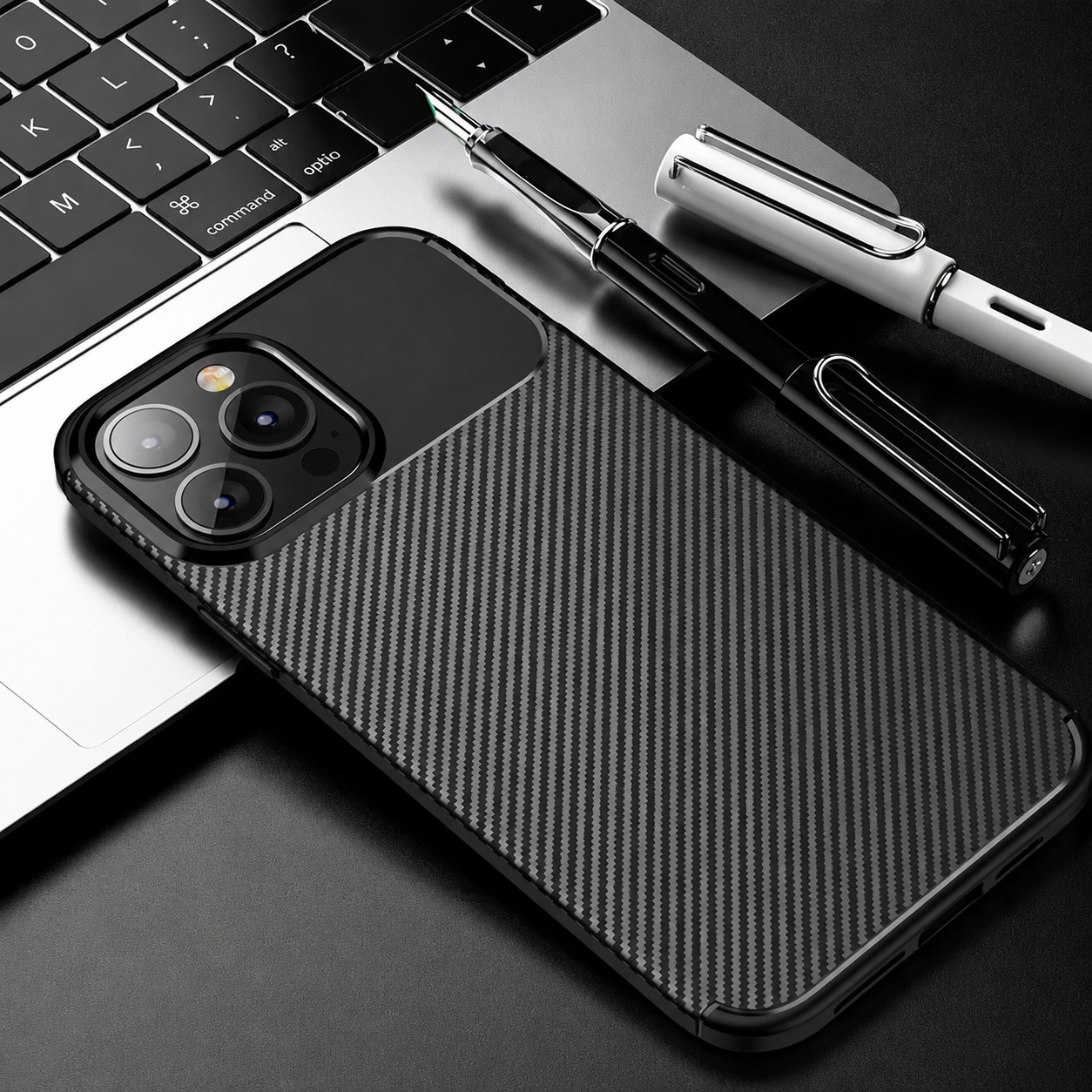 Premium iPhone Case MagSafe Compatible Carbon Fiber Texture Silicone Cover Ultra Thin Shockproof Protective Camera Lens Guard Slim Full Coverage Design