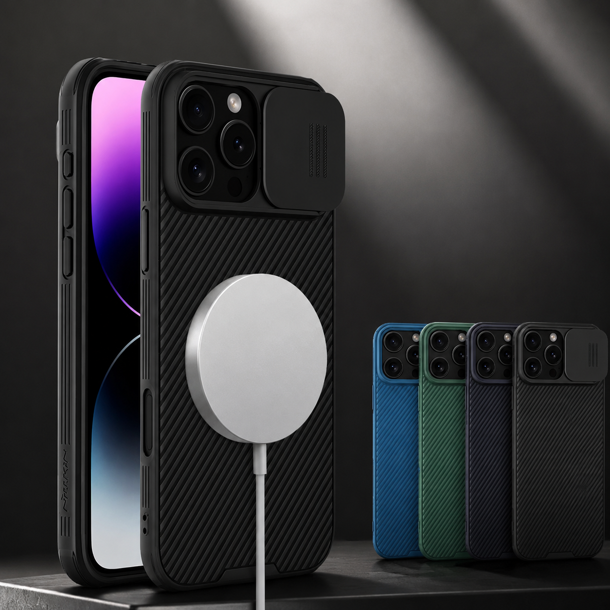 Premium iPhone Case MagSafe Compatible Carbon Fiber Texture Silicone Cover Ultra Thin Shockproof Protective Camera Lens Guard Slim Full Coverage Design