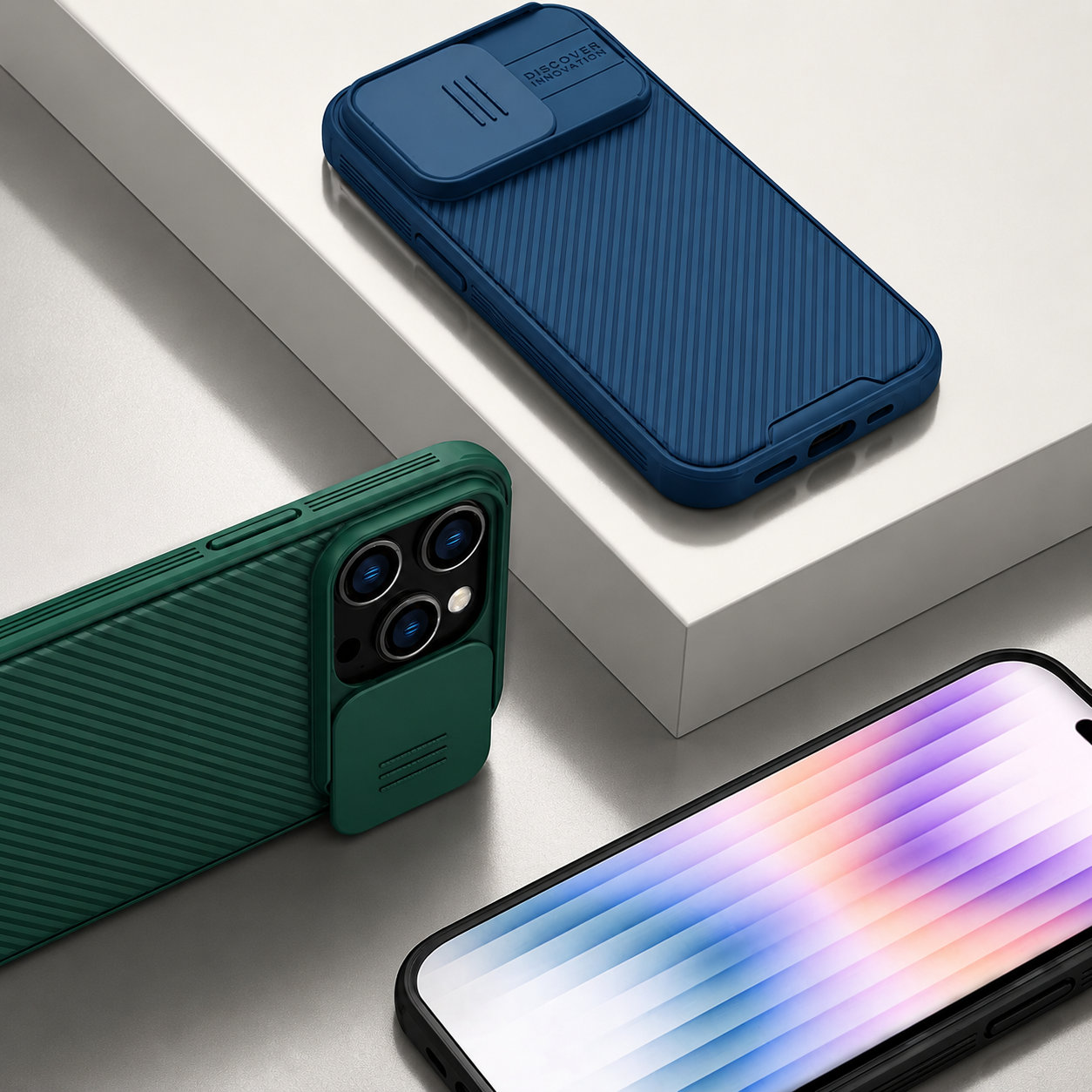 Premium iPhone Case MagSafe Compatible Carbon Fiber Texture Sliding Camera Cover Magnetic Cover Shockproof Protective Lens Guard Slim Design