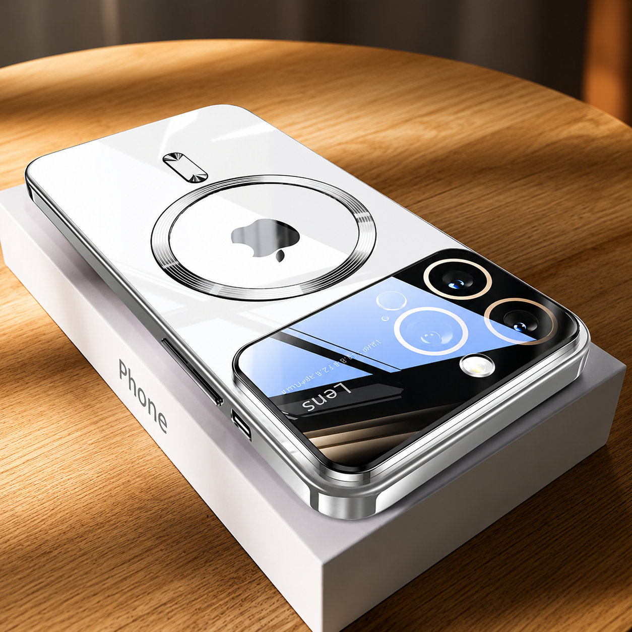 Premium iPhone Case MagSafe Compatible Clear Acrylic Cover Tempered Glass Camera Guard Plated Edge Magnetic Shockproof Anti Scratch Slim Design