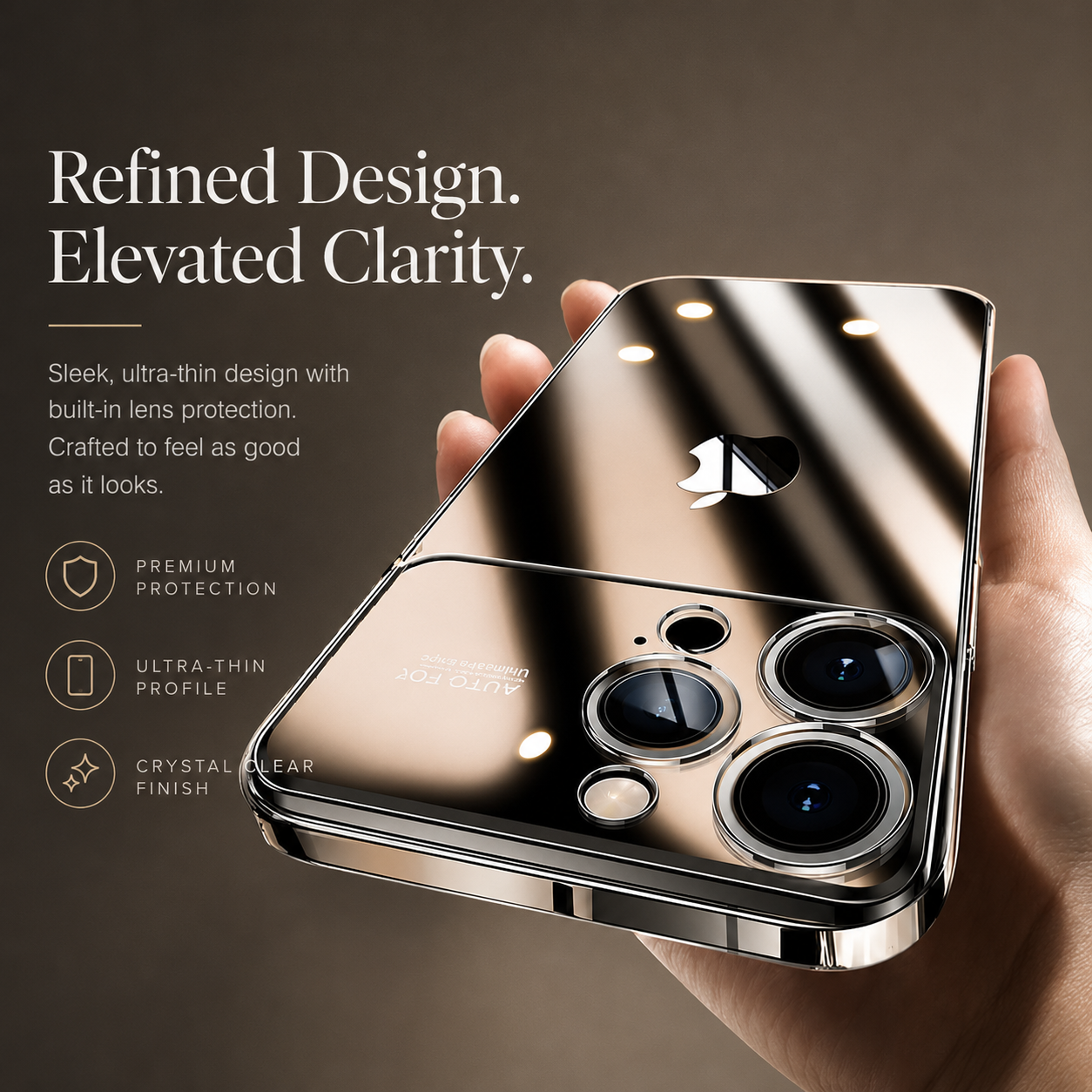 Premium iPhone Case MagSafe Compatible Clear Acrylic Cover Tempered Glass Camera Guard Plated Edge Magnetic Shockproof Anti Scratch Slim Design