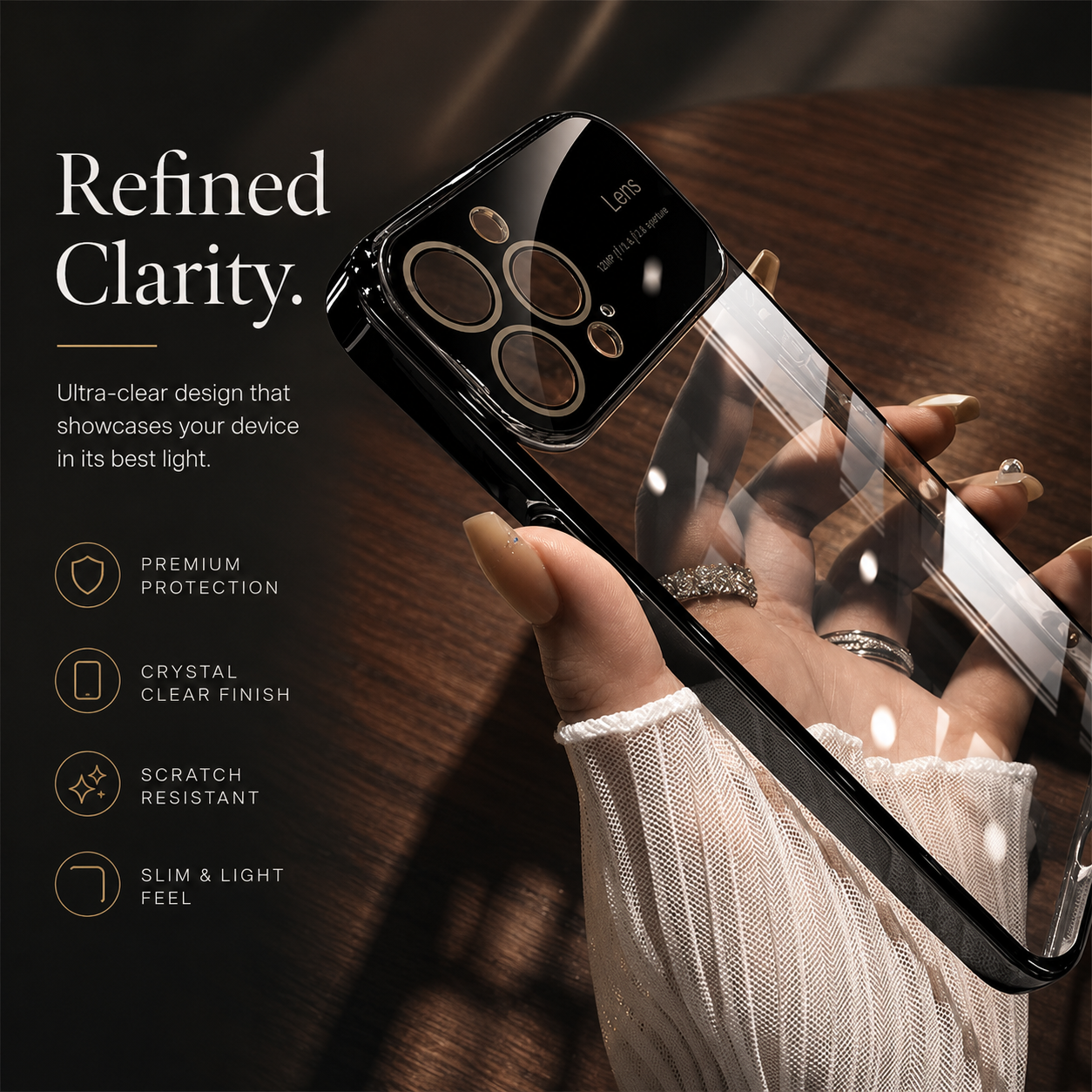 Premium iPhone Case MagSafe Compatible Clear Acrylic Cover Tempered Glass Camera Guard Plated Edge Magnetic Shockproof Anti Scratch Slim Design