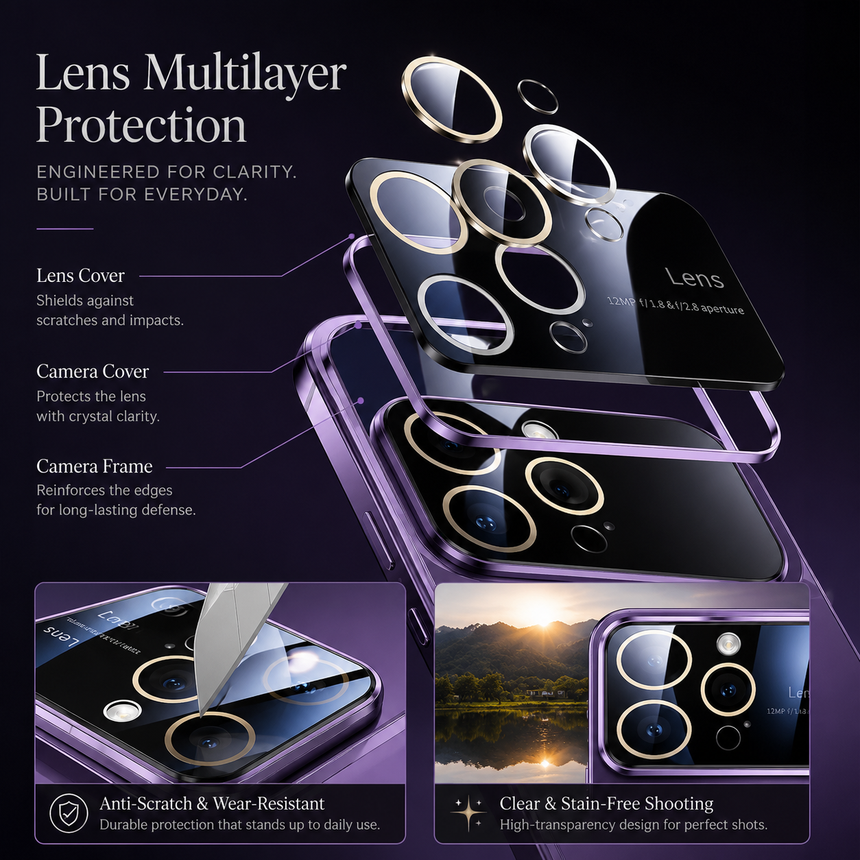 Premium iPhone Case MagSafe Compatible Clear Acrylic Cover Tempered Glass Camera Guard Plated Edge Magnetic Shockproof Anti Scratch Slim Design