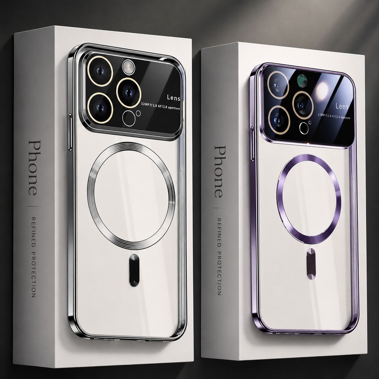 Premium iPhone Case MagSafe Compatible Clear Acrylic Cover Tempered Glass Camera Guard Plated Edge Magnetic Shockproof Anti Scratch Slim Design