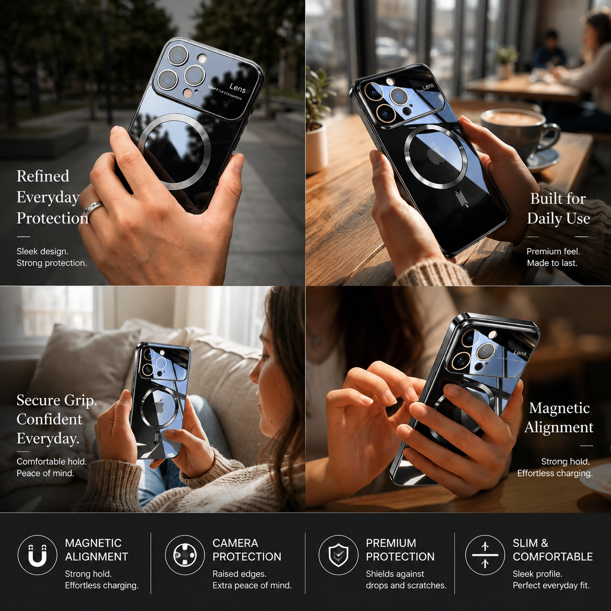 Premium iPhone Case MagSafe Compatible Clear Glass Back Cover Silicone Bumper Magnetic Shock Absorbing Protective Camera Lens Guard Ultra Thin Design