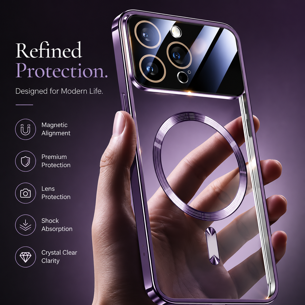 Premium iPhone Case MagSafe Compatible Clear Glass Back Cover Silicone Bumper Magnetic Shock Absorbing Protective Camera Lens Guard Ultra Thin Design