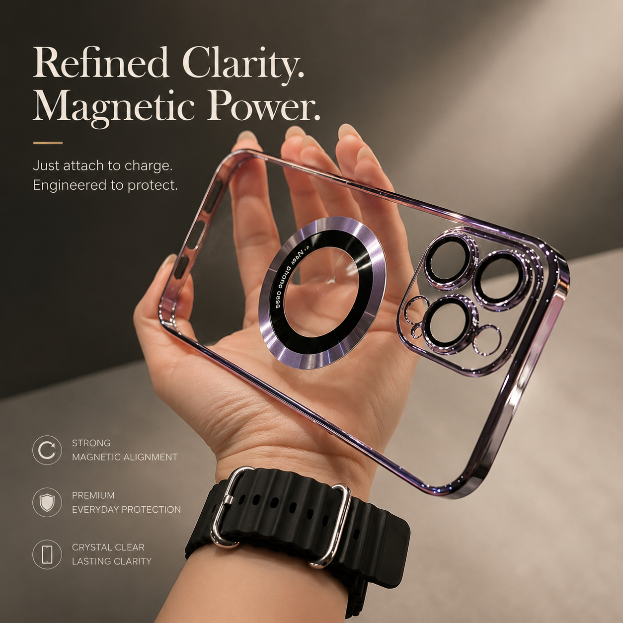 Premium iPhone Case MagSafe Compatible Clear Plated Cover Transparent Magnetic Ring Shockproof Protective Camera Lens Guard Ultra Thin Slim Design