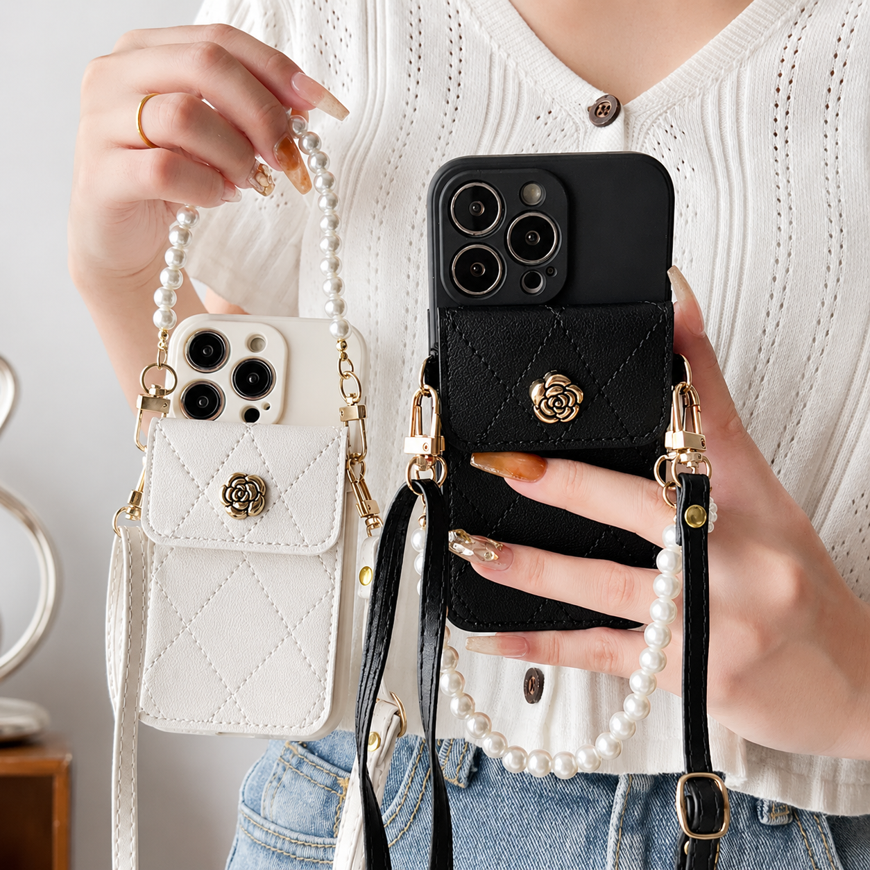 Premium iPhone Case MagSafe Compatible Crossbody Wallet Cover Card Holder Strap Magnetic Cover 3D Metal Texture Shockproof Camera Lens Protection Slim Design