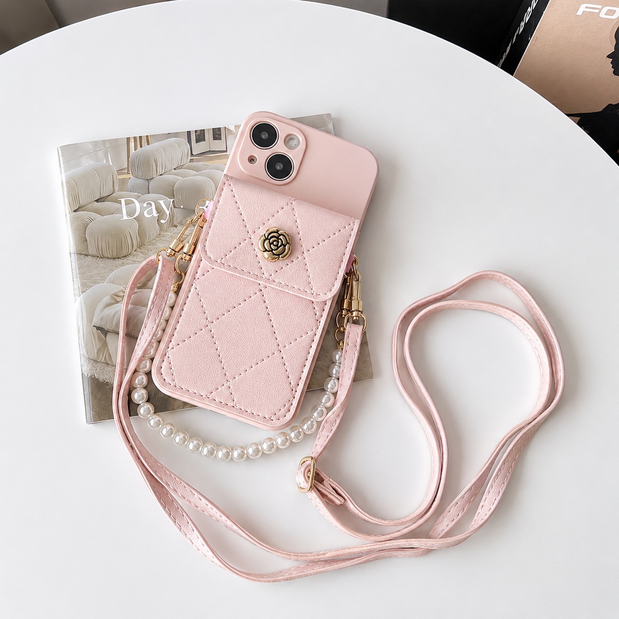 Premium iPhone Case MagSafe Compatible Crossbody Wallet Cover Card Holder Strap Magnetic Cover 3D Metal Texture Shockproof Camera Lens Protection Slim Design