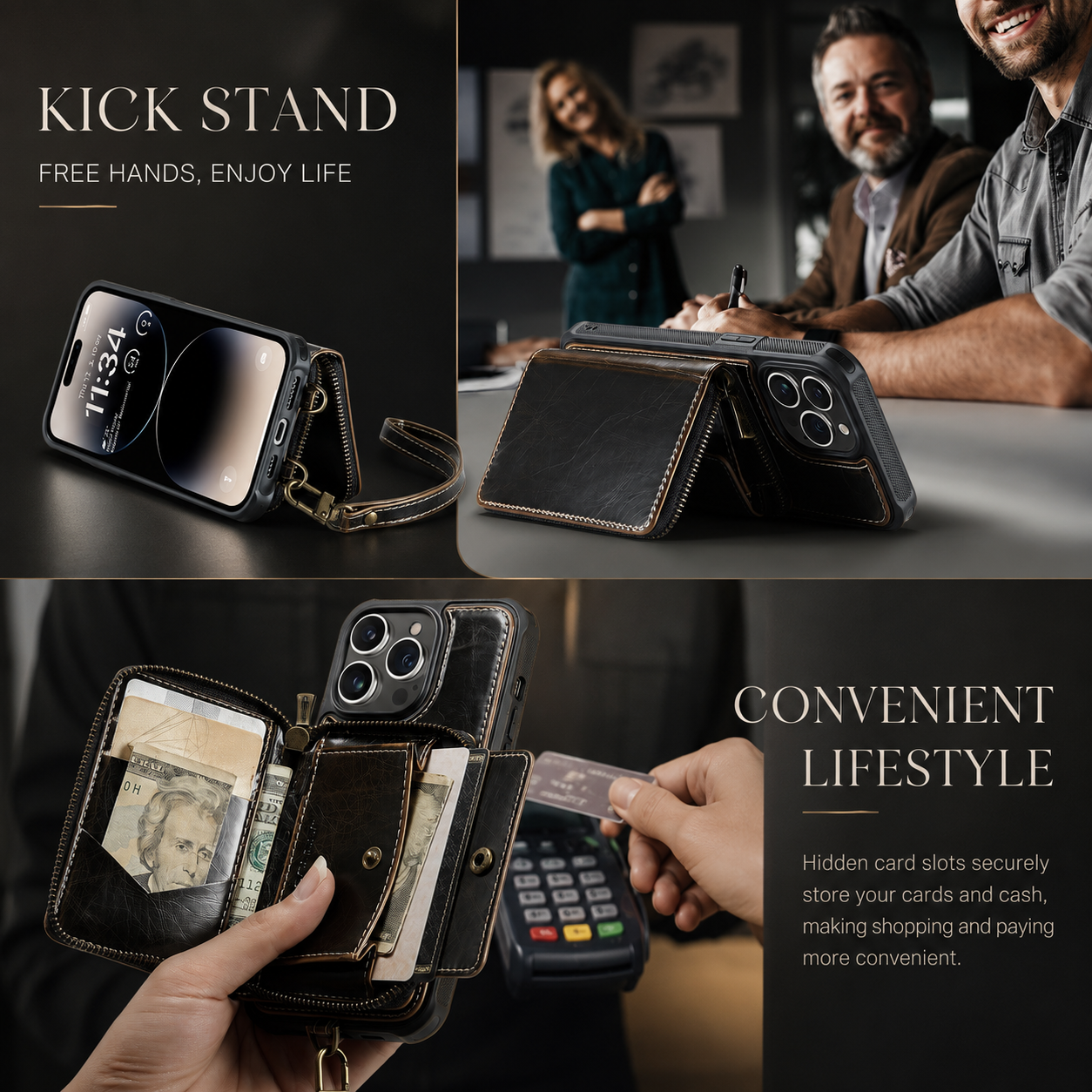 Premium iPhone Case MagSafe Compatible Crossbody Wallet Cover PU Leather Card Holder Phone Chain Stand Magnetic Closure Shockproof Full Coverage