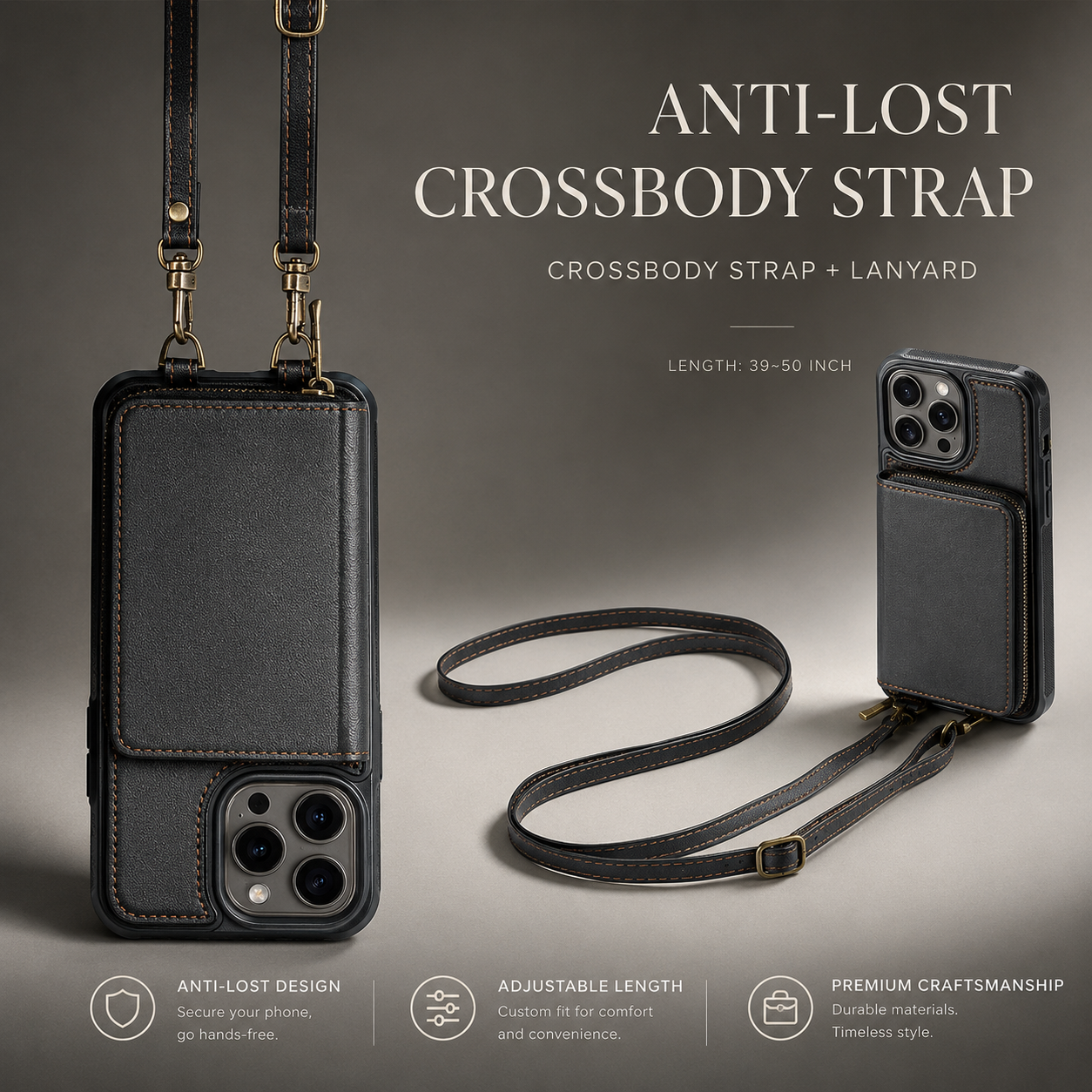 Premium iPhone Case MagSafe Compatible Crossbody Wallet Cover PU Leather Card Holder Phone Chain Stand Magnetic Closure Shockproof Full Coverage