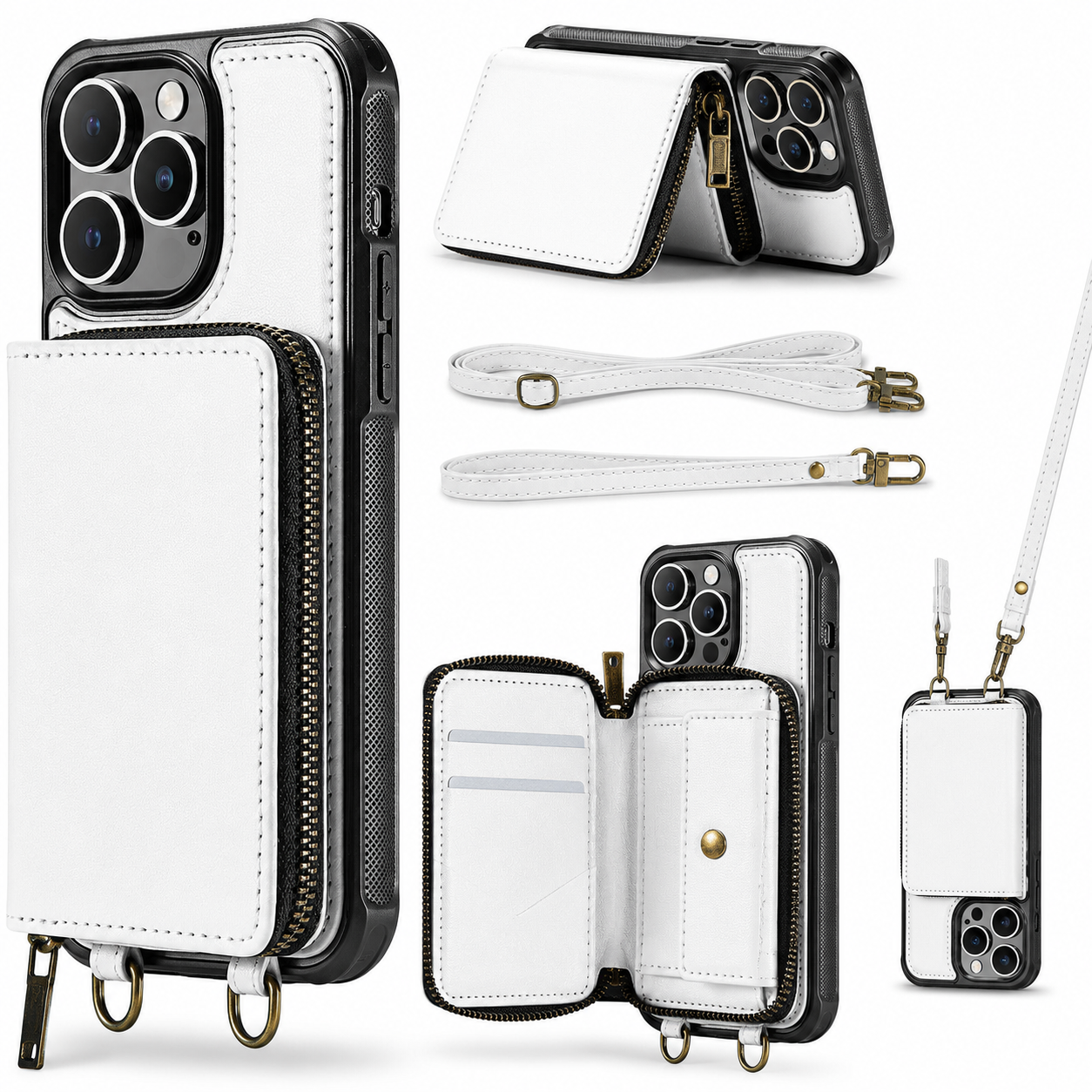 Premium iPhone Case MagSafe Compatible Crossbody Wallet Cover PU Leather Card Holder Phone Chain Stand Magnetic Closure Shockproof Full Coverage