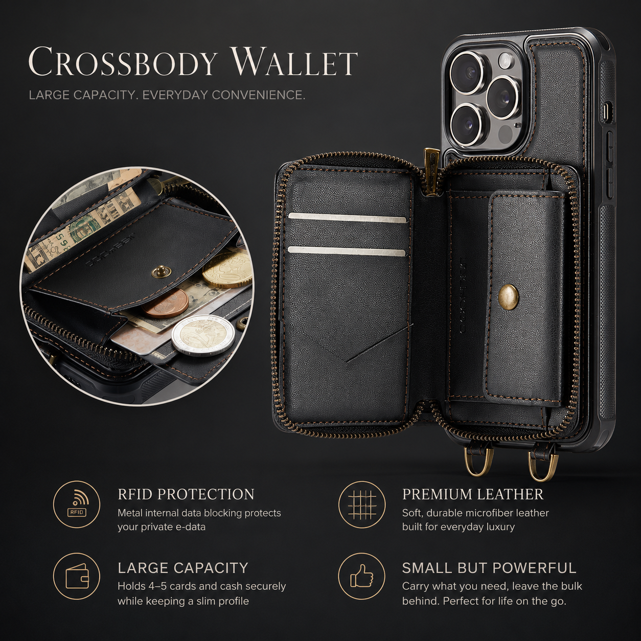 Premium iPhone Case MagSafe Compatible Crossbody Wallet Cover PU Leather Card Holder Phone Chain Stand Magnetic Closure Shockproof Full Coverage