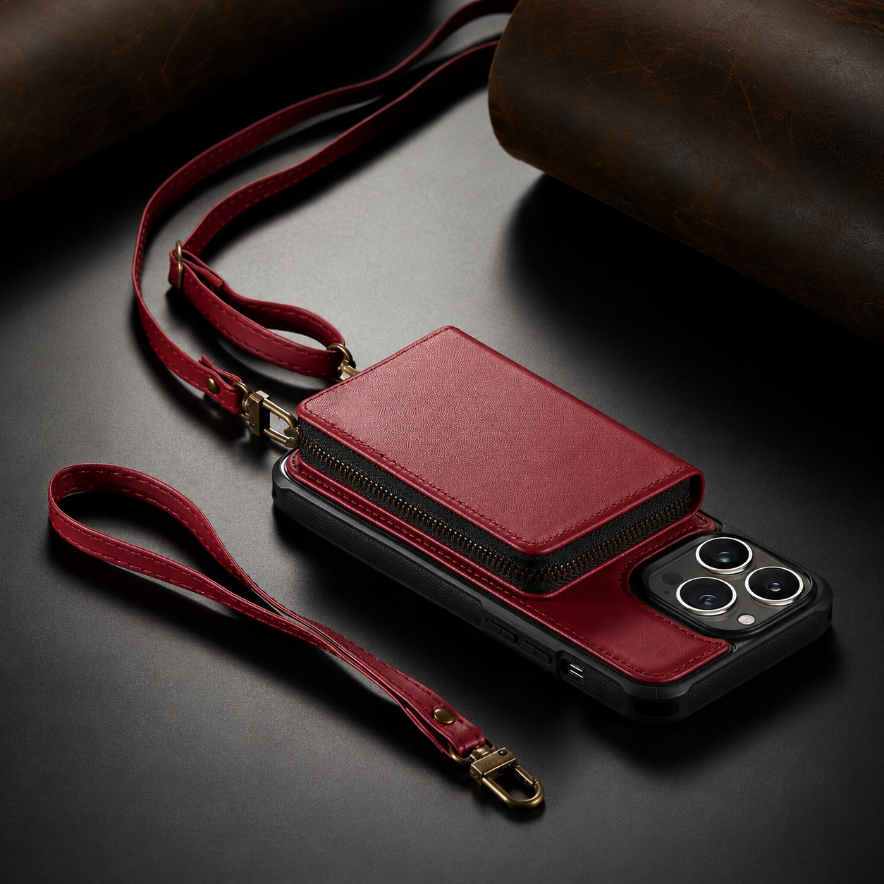 Premium iPhone Case MagSafe Compatible Crossbody Wallet Cover PU Leather Card Holder Phone Chain Stand Magnetic Closure Shockproof Full Coverage