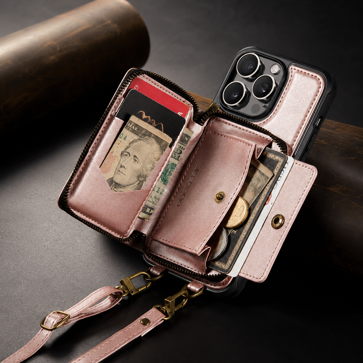 Premium iPhone Case MagSafe Compatible Crossbody Wallet Cover PU Leather Card Holder Phone Chain Stand Magnetic Closure Shockproof Full Coverage