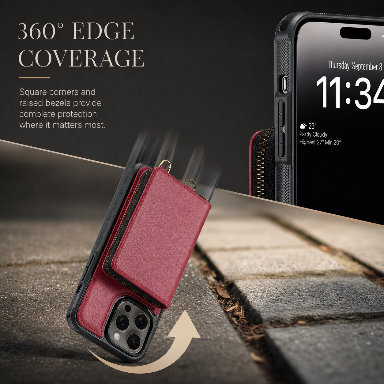 Premium iPhone Case MagSafe Compatible Crossbody Wallet Cover PU Leather Card Holder Phone Chain Stand Magnetic Closure Shockproof Full Coverage