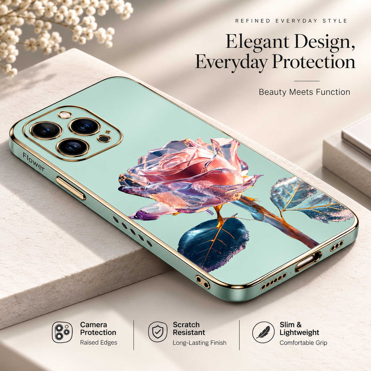 Premium iPhone Case MagSafe Compatible Crystal Rose Diamond Magnetic Cover Glitter Texture Shockproof Protective Camera Lens Guard Slim Design