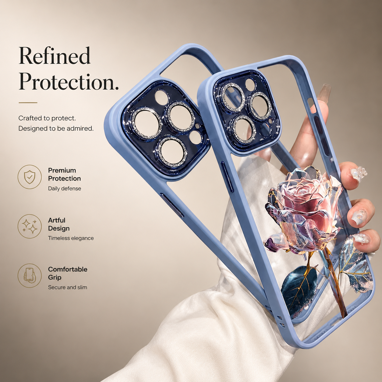 Premium iPhone Case MagSafe Compatible Crystal Rose Diamond Magnetic Cover Glitter Texture Shockproof Protective Camera Lens Guard Slim Design