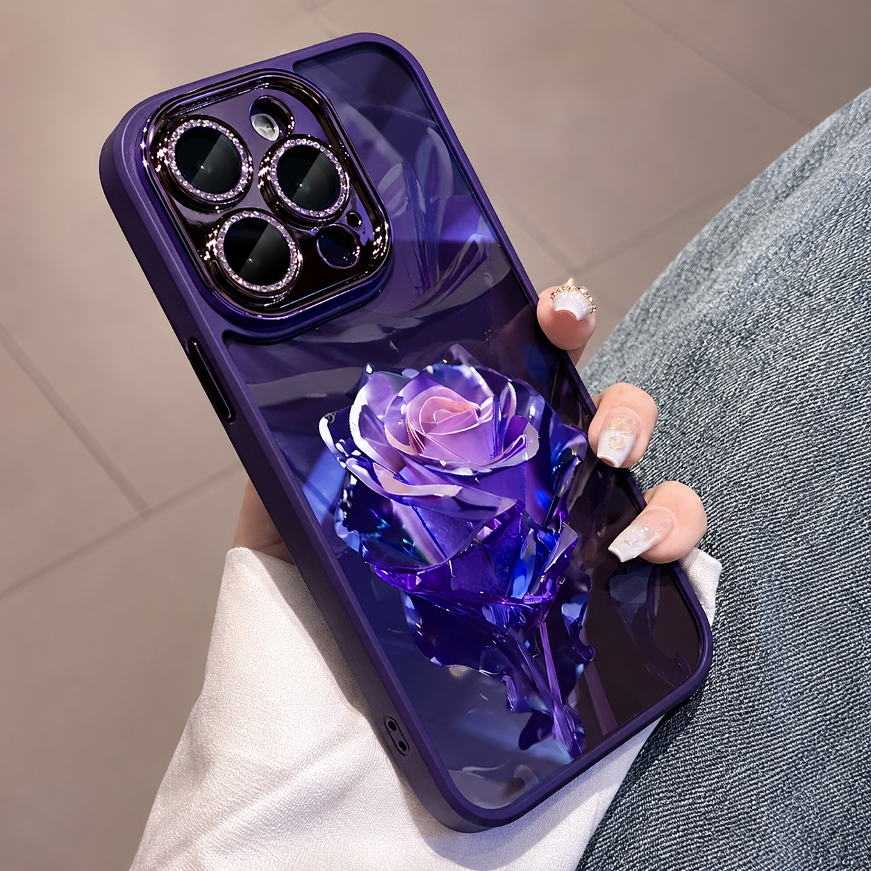 Premium iPhone Case MagSafe Compatible Crystal Rose Diamond Magnetic Cover Glitter Texture Shockproof Protective Camera Lens Guard Slim Design