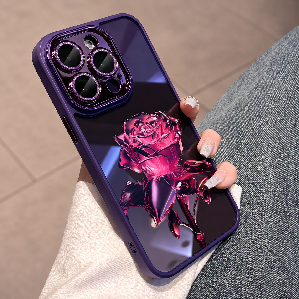 Premium iPhone Case MagSafe Compatible Crystal Rose Diamond Magnetic Cover Glitter Texture Shockproof Protective Camera Lens Guard Slim Design
