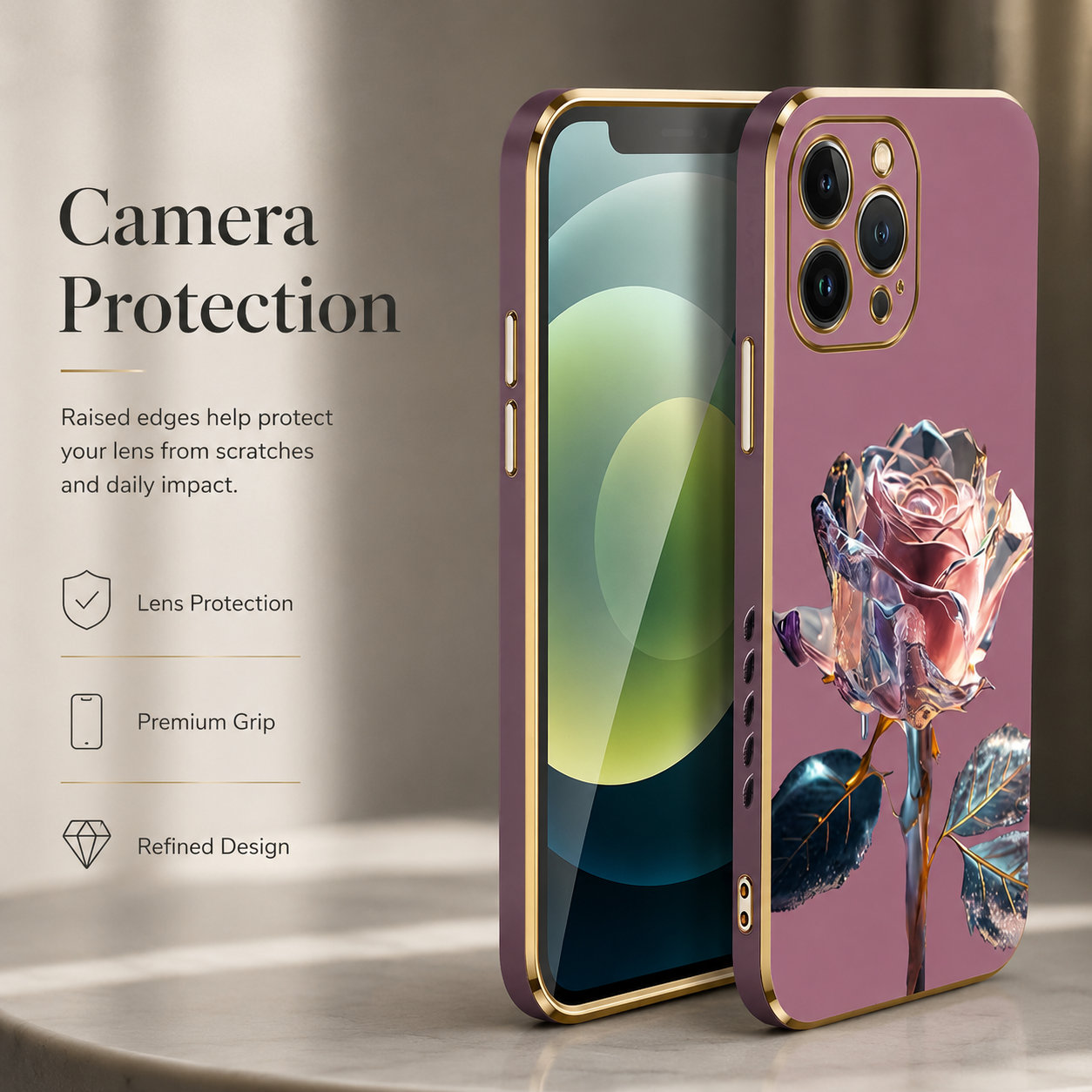 Premium iPhone Case MagSafe Compatible Crystal Rose Diamond Magnetic Cover Glitter Texture Shockproof Protective Camera Lens Guard Slim Design