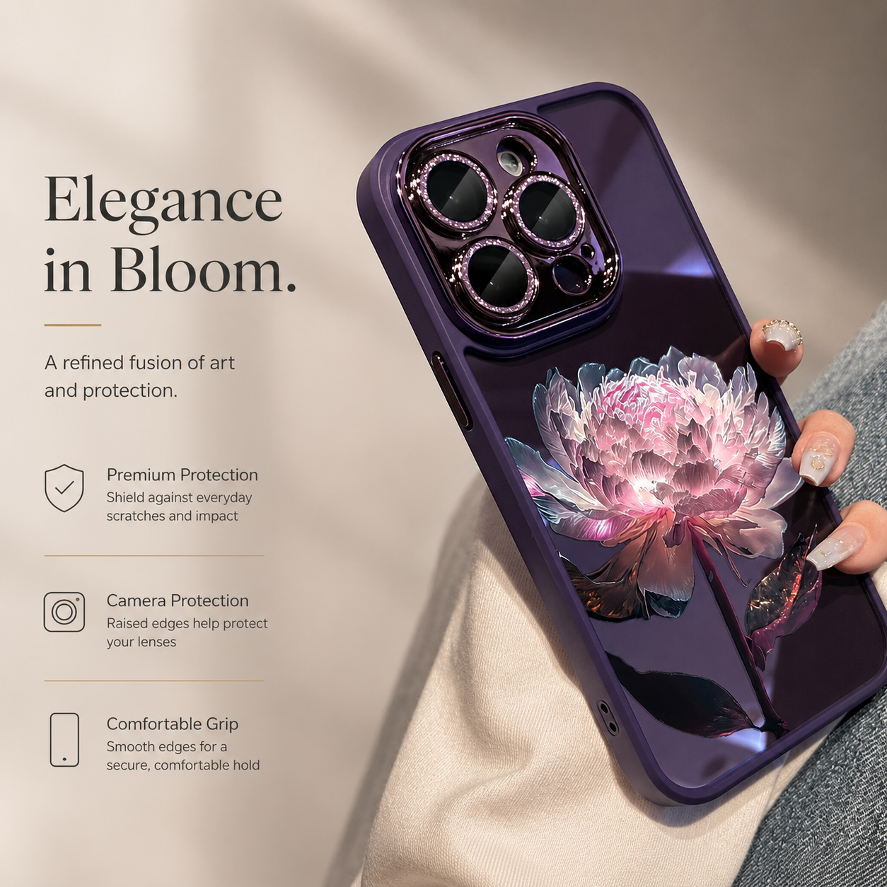 Premium iPhone Case MagSafe Compatible Crystal Rose Diamond Magnetic Cover Glitter Texture Shockproof Protective Camera Lens Guard Slim Design