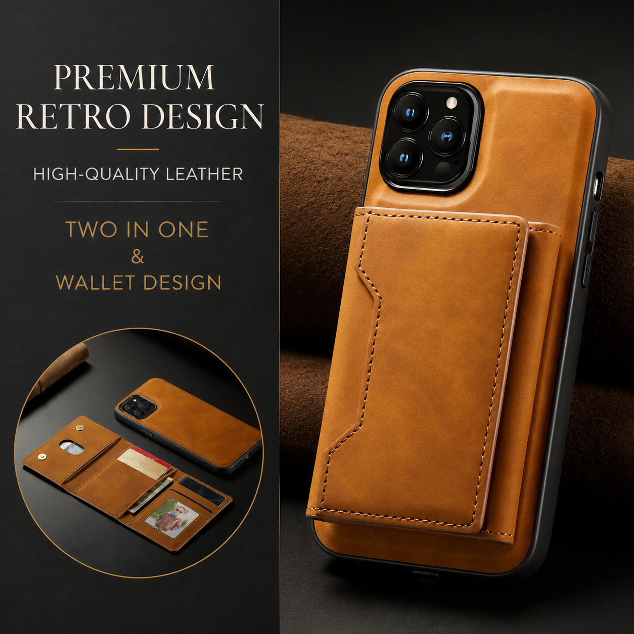 Premium iPhone Case MagSafe Compatible Detachable Leather Wallet Cover Card Holder Magnetic Stand Shockproof Protective Camera Lens Guard Slim Design