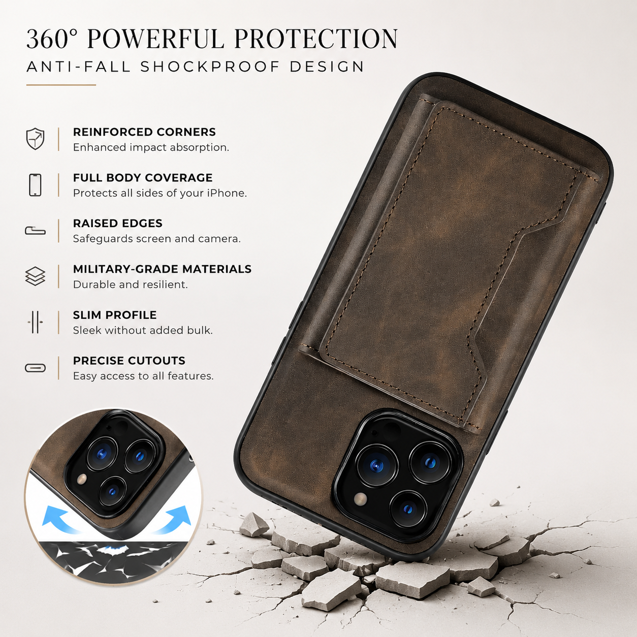 Premium iPhone Case MagSafe Compatible Detachable Leather Wallet Cover Card Holder Magnetic Stand Shockproof Protective Camera Lens Guard Slim Design