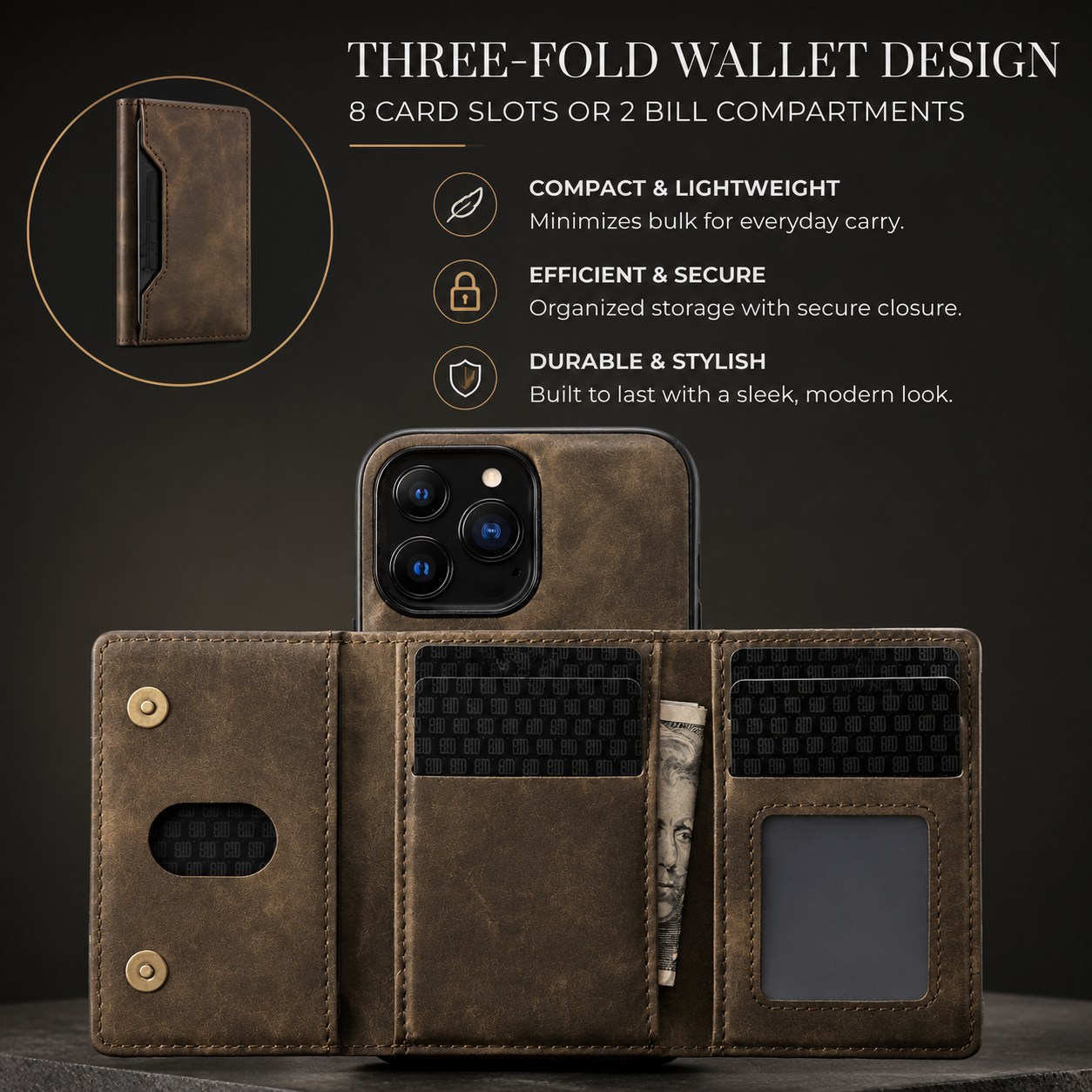 Premium iPhone Case MagSafe Compatible Detachable Leather Wallet Cover Card Holder Magnetic Stand Shockproof Protective Camera Lens Guard Slim Design
