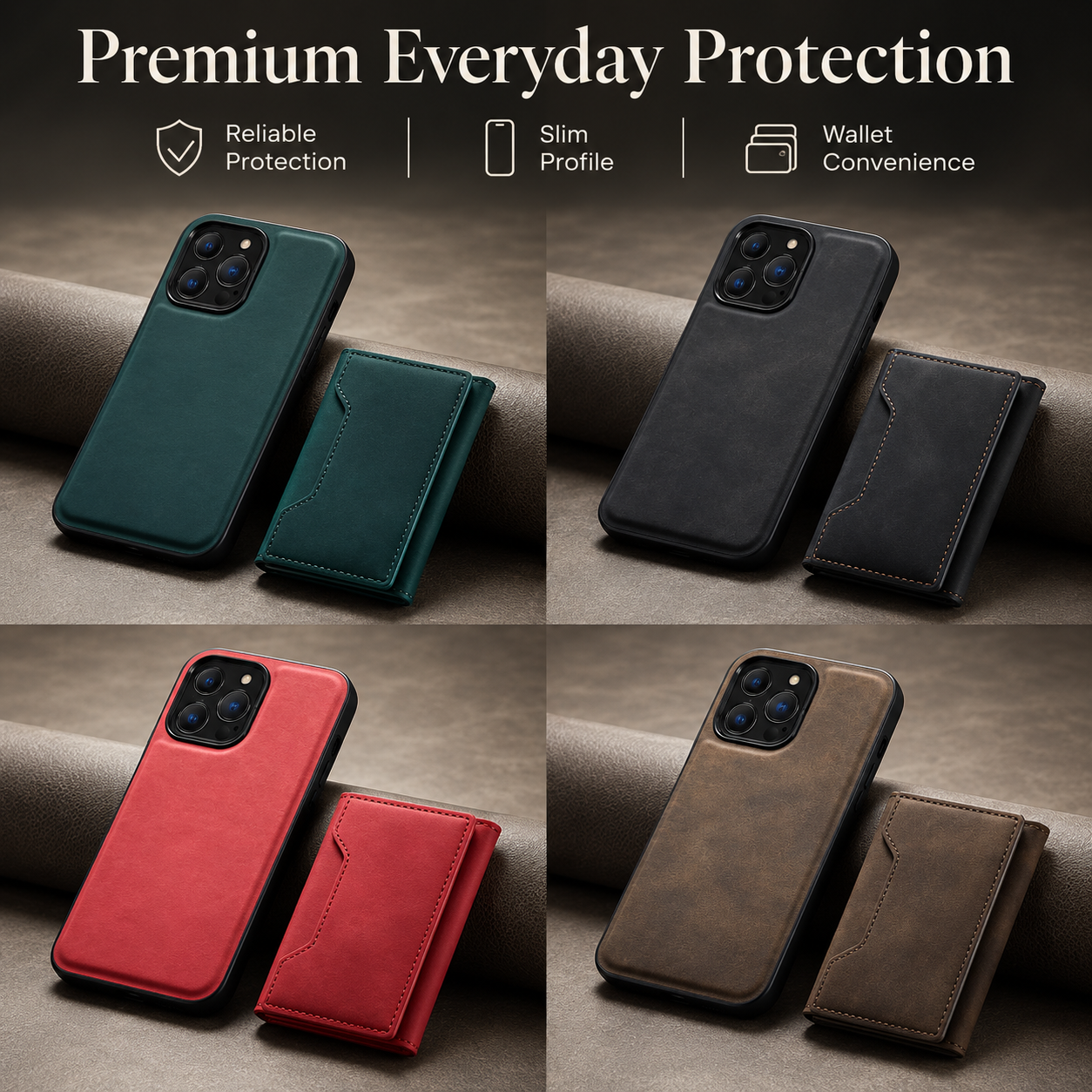 Premium iPhone Case MagSafe Compatible Detachable Leather Wallet Cover Card Holder Magnetic Stand Shockproof Protective Camera Lens Guard Slim Design