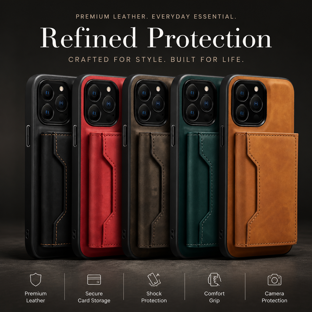 Premium iPhone Case MagSafe Compatible Detachable Leather Wallet Cover Card Holder Magnetic Stand Shockproof Protective Camera Lens Guard Slim Design