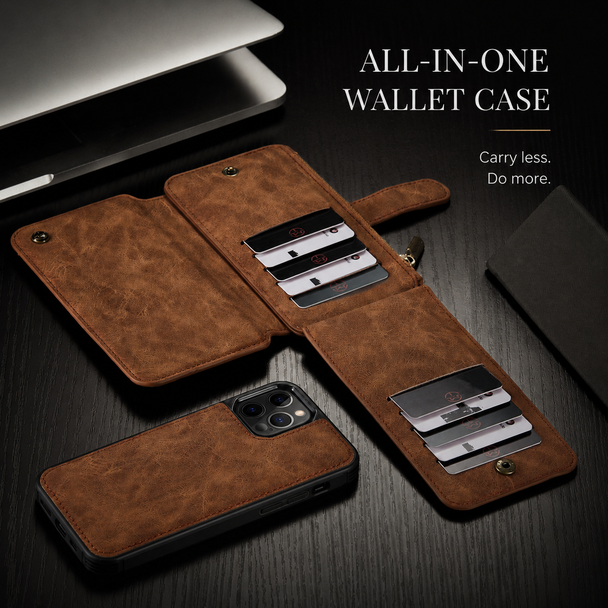 Premium iPhone Case MagSafe Compatible Detachable Leather Wallet Cover Flip Stand Card Holder Magnetic Shockproof Camera Lens Protection Slim Design
