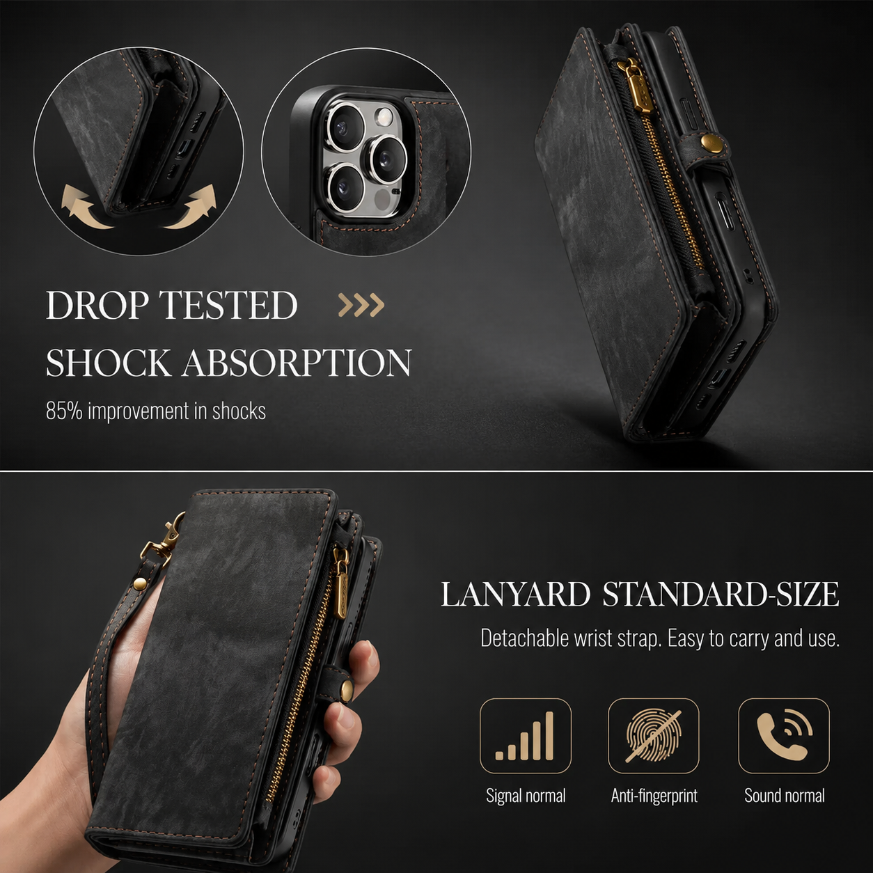 Premium iPhone Case MagSafe Compatible Detachable Leather Wallet Cover Flip Stand Card Holder Magnetic Shockproof Camera Lens Protection Slim Design