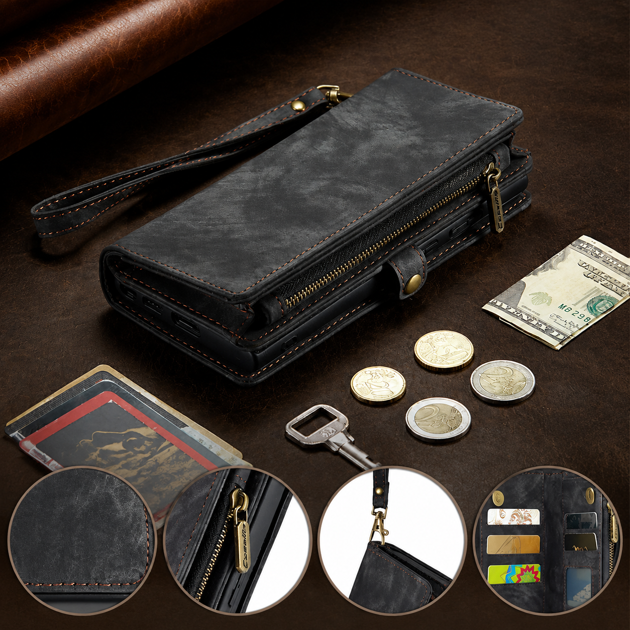 Premium iPhone Case MagSafe Compatible Detachable Leather Wallet Cover Flip Stand Card Holder Magnetic Shockproof Camera Lens Protection Slim Design