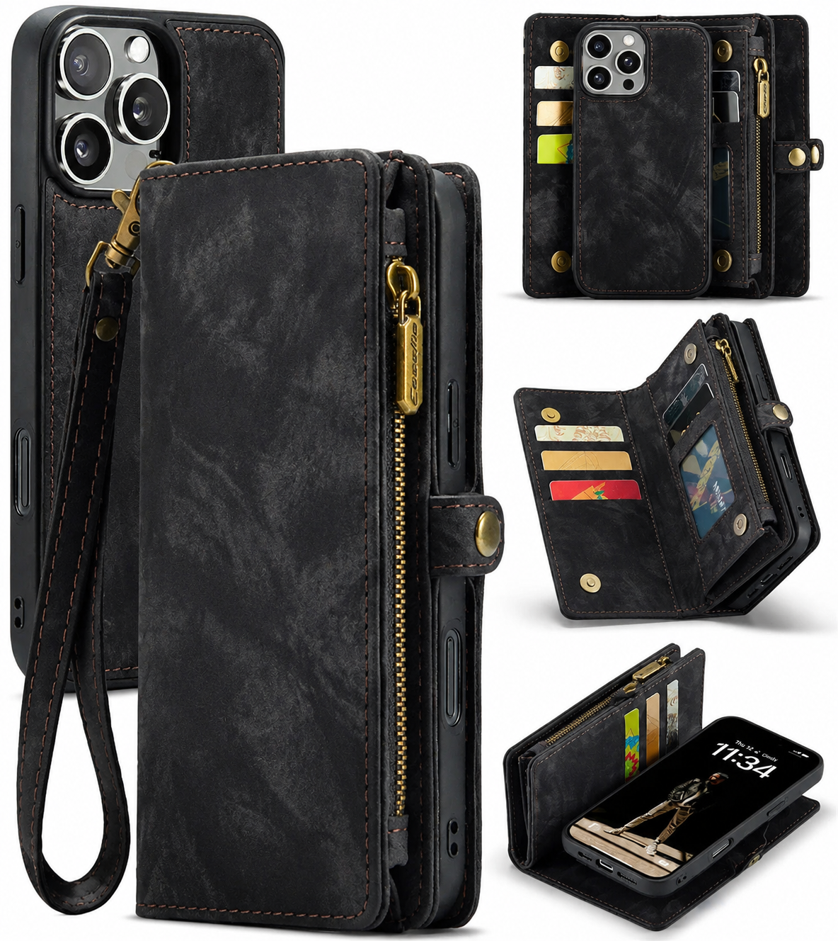 Premium iPhone Case MagSafe Compatible Detachable Leather Wallet Cover Flip Stand Card Holder Magnetic Shockproof Camera Lens Protection Slim Design