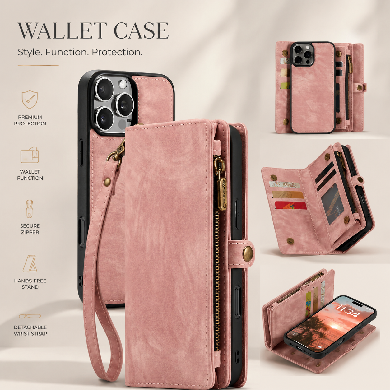 Premium iPhone Case MagSafe Compatible Detachable Leather Wallet Cover Flip Stand Card Holder Magnetic Shockproof Camera Lens Protection Slim Design