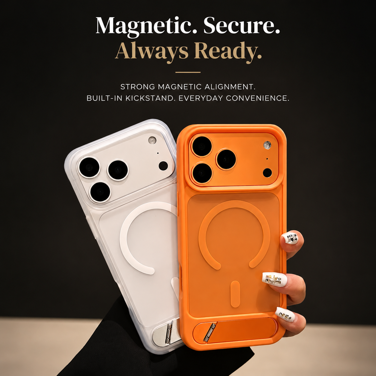 Premium iPhone Case MagSafe Compatible Foldable Stand Cover Shockproof PC Matte Anti Fingerprint Non Slip Camera Protection Half Wrapped Design