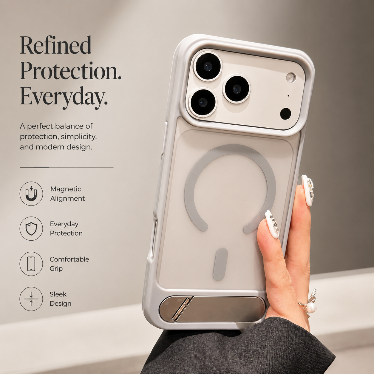 Premium iPhone Case MagSafe Compatible Foldable Stand Cover Shockproof PC Matte Anti Fingerprint Non Slip Camera Protection Half Wrapped Design