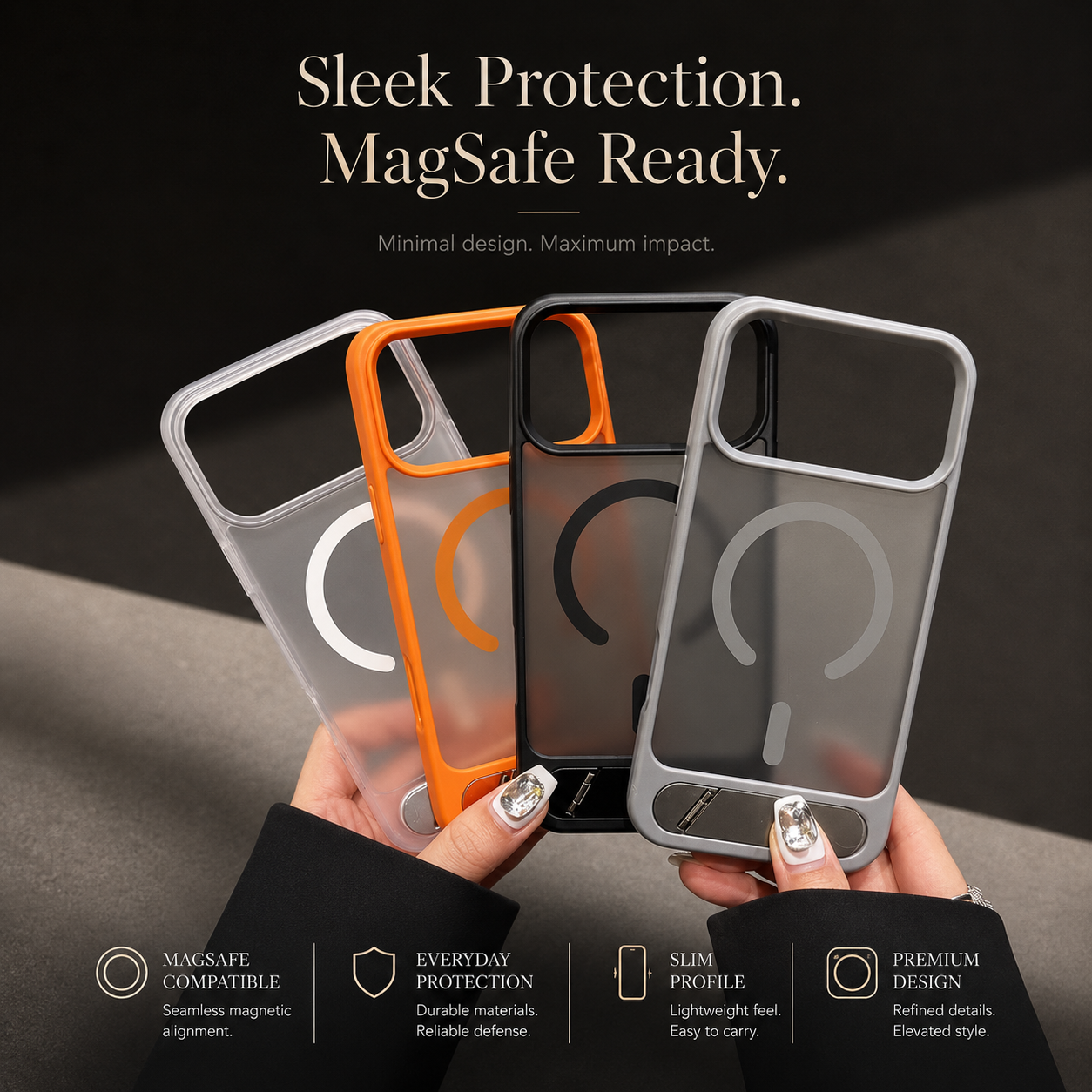 Premium iPhone Case MagSafe Compatible Foldable Stand Cover Shockproof PC Matte Anti Fingerprint Non Slip Camera Protection Half Wrapped Design