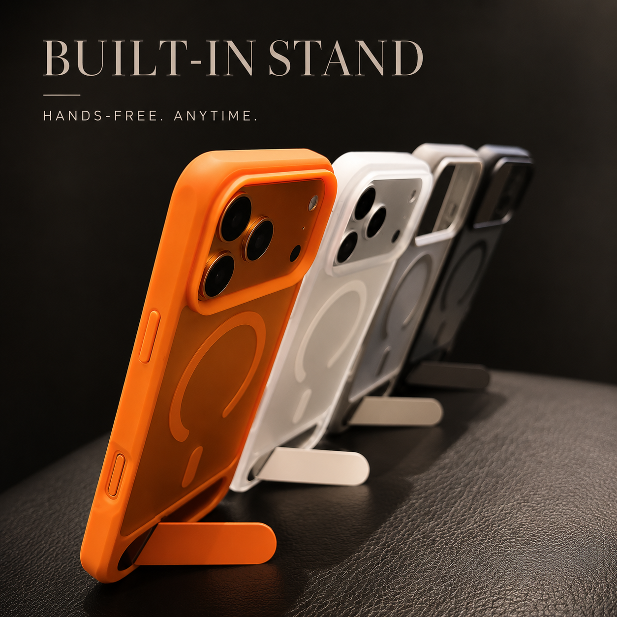 Premium iPhone Case MagSafe Compatible Foldable Stand Cover Shockproof PC Matte Anti Fingerprint Non Slip Camera Protection Half Wrapped Design